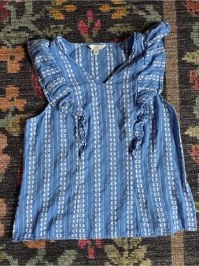 croft & barrow Blue Floral Stripe Ruffle Sleeveless Top